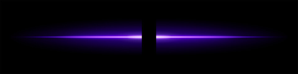 Fototapeta premium Abstract dark background with intense blue horizontal light beam glowing in the center. Cinematic lens flare and gradient fading to black, perfect for sci-fi, tech, energy, or dramatic visuals.