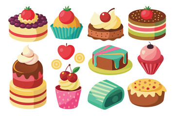 cakes and sweets set vector on white background