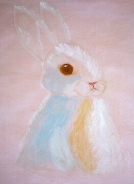 Abstract rabbit on pink background oil painting