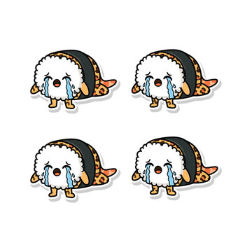 Crying cartoon porg characters with sad expressions in different poses