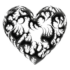 Abstract Black and White Ornamental Heart Shape &ndash; Decorative Fractal Love Symbol  Transparent Background