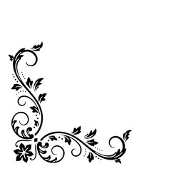 Fototapeta premium Hand Drawn Vintage Victorian Corner Frame – Elegant Black Floral Ornamental Border Design