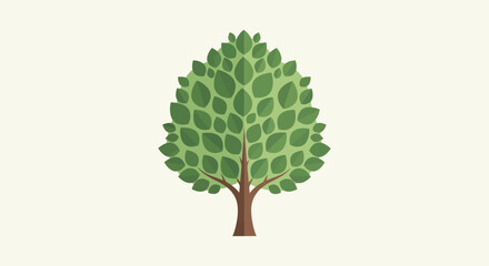 Stylized Green Tree with Oval Leaves and Brown Trunk