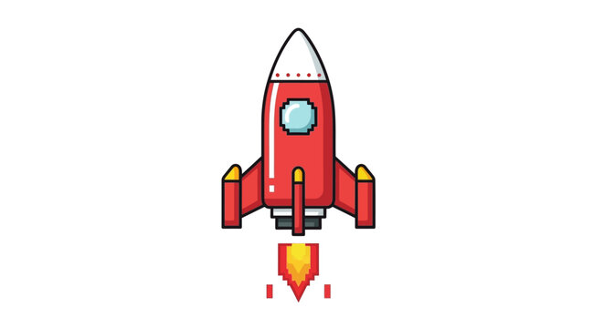Red Cartoon Rocket Ship Launching High.