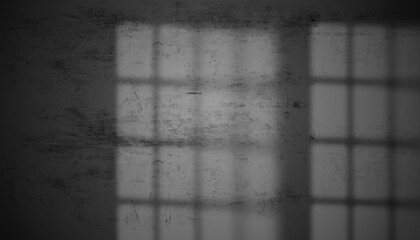 Shadow of window grid is cast textured wall, creating moody and atmospheric effect. interplay of...