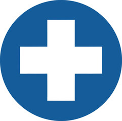 Obraz premium Blue circle with white cross symbol isolated on transparent background, isolated on white background, Vector, illustration