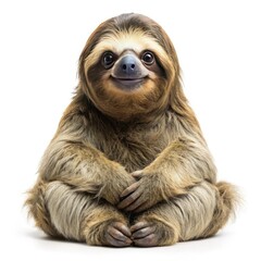 Fototapeta premium Adorable Smiling Sloth Sitting Isolated on White Background
