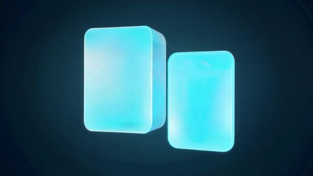 Two glowing rectangular shapes transition in size and opacity against a dark background, showcasing a smooth visual progression of digital design elements