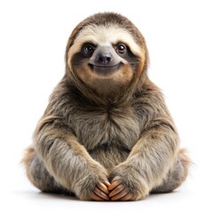 Fototapeta premium Adorable Smiling Sloth Sitting Isolated on White Background