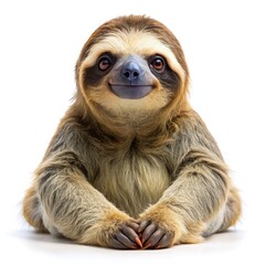 Fototapeta premium Adorable Smiling Sloth Sitting Isolated on White Background