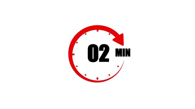 2 Minute Countdown Timer Animation with Red Rotating Arrow on White Background