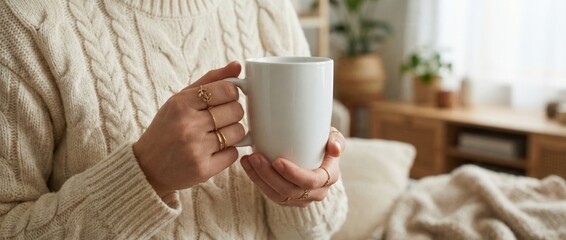 Cozy morning coffee ritual modern living room lifestyle image inviting environment warm viewpoint comfort and relaxation
