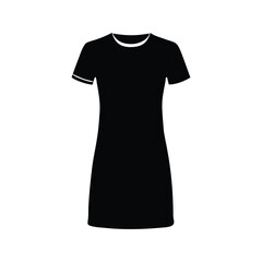 Fashionable woman's dress with short sleeves and white trim silhouette vector illustration, tshirt dress silhouette vector illustration