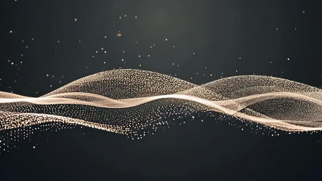 Flowing golden particles create a mesmerizing wave pattern against a dark background, showcasing a continuous motion of shimmering light and texture across the frames