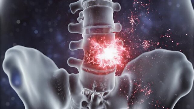 Lumbar Spine Disc Herniation Animation Illustrating Painful Inflammation in Human Lower Back Anatomy