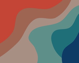 Abstract Minimalist Wavy Background with Retro Earth Tones; Organic Fluid Shapes in Terracotta, Sage, and Teal for Modern Design