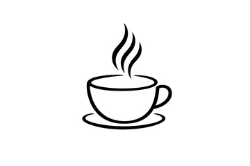 Obraz premium Coffee cup icon with steam, hot beverage pouring, minimalist cafe logo, tea mug, espresso, caffeine drink