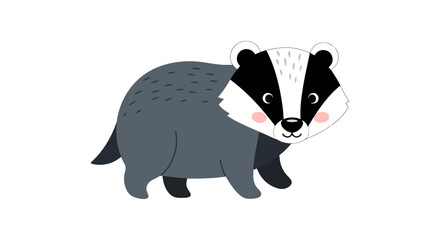 Obraz premium Cute Cartoon Badger Illustration Standing Isolated White Background.