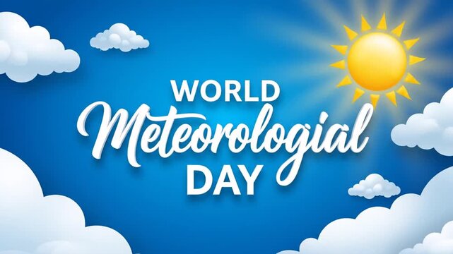 World Meteorological Day banner with sun, clouds, and blue sky