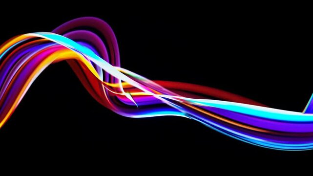 Colorful light trails create dynamic patterns in a dark setting, showcasing vibrant hues of blue, purple, orange, and white in a continuous flowing motion