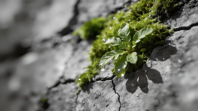 Small plant growing in stone crack