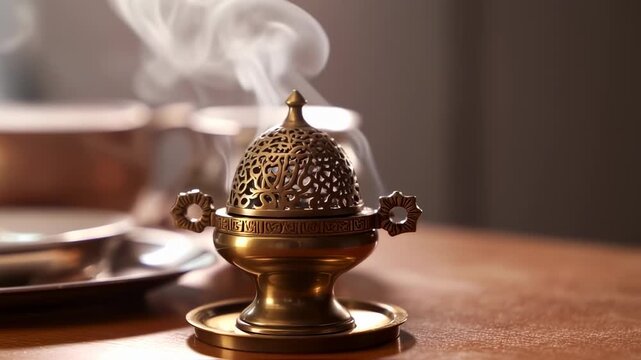 Brass Incense Burner Creates Tranquil Atmosphere with Delicate Smoke Patterns