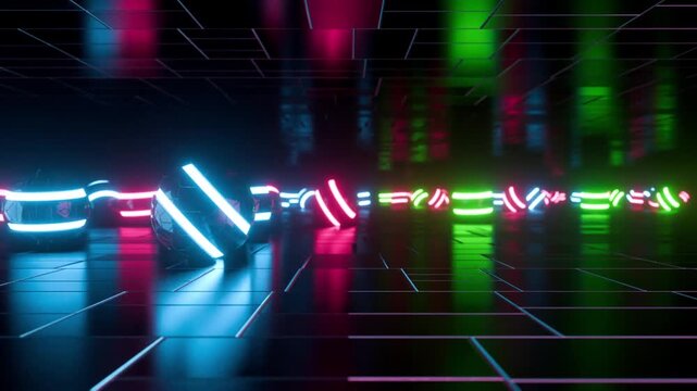 Animated glowing balls rolling on the floor