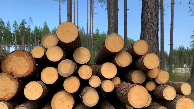 Scenic View of Stacked Logs in a Forest, Capturing the Beauty of Timber