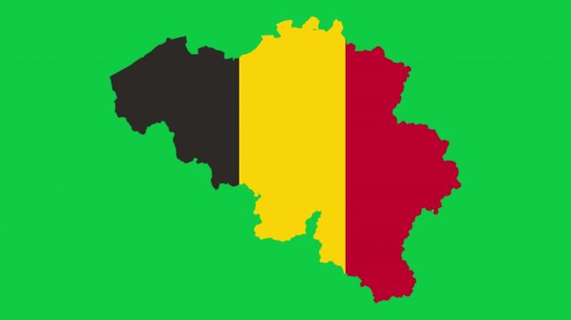 Belgium map pop animation with flag colors and green background