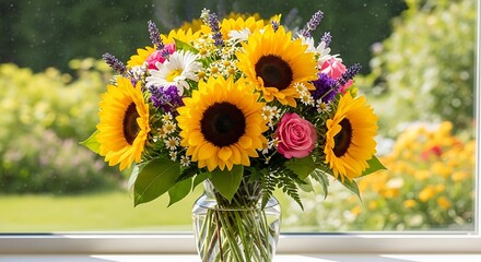 Sunflower Bouquet in Glass Vase.