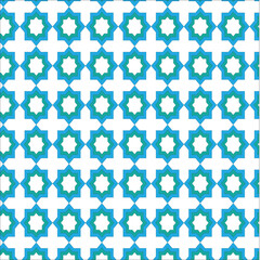Fototapeta premium Seamless Moroccan geometric pattern with teal and turquoise eight-point stars and crosses on a white background