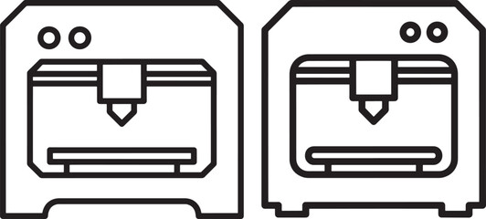 Outline icons of 3D printers, modern additive manufacturing technology, isolated on white background, technology concept