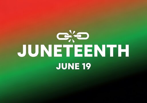 Juneteenth Celebration Illustration with Broken Chain Symbol and June 19 Date on Pan-African Background