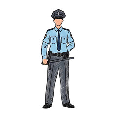 Fototapeta premium Police Officer Standing, Uniform, Baton, Law Enforcement, Service