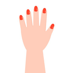 Obraz premium Red nail polish fingernail. Beauty, self care, manicure concept. Flat vector design isolated illustration. 