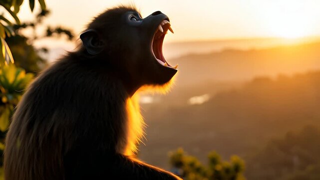 A howler monkey roaring at sunrise showcasing its powerful vocalization and dominance display