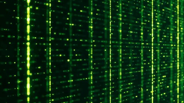 Motion video displays abstract visual representations of digital data or binary code, often associated with technology or "matrix" themes.