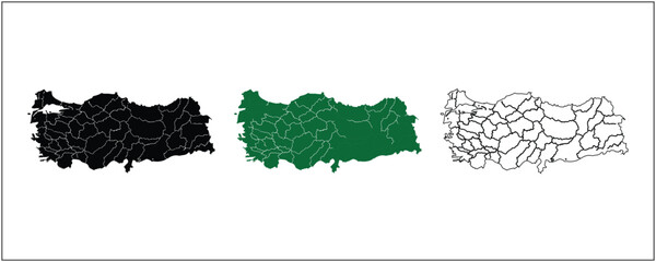 Naklejka premium Turkey Map Silhouette Solid Black Outline and Satellite Style Vector Isolated on White Background