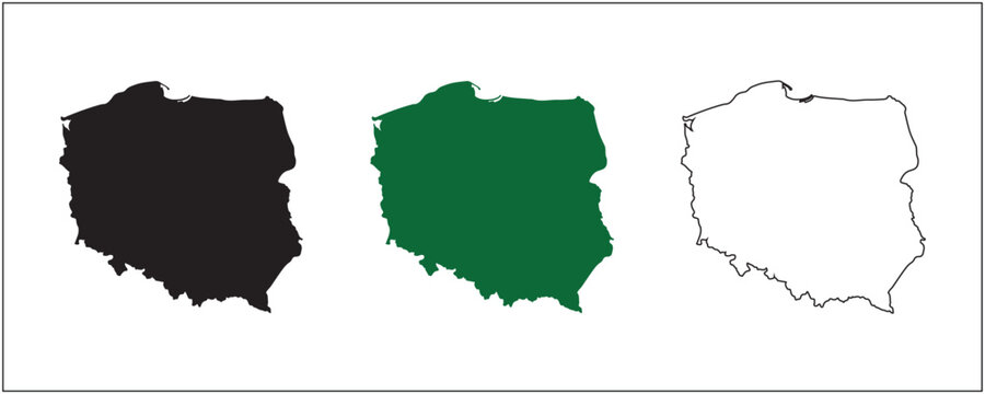 Poland Map Silhouette Solid Black Outline and Satellite Style Vector Isolated on White Background