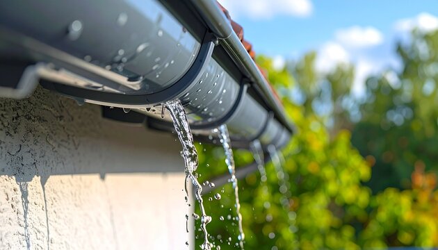 Overflowing Roof Gutter Pouring Water Down Exterior Wall Damage Risk