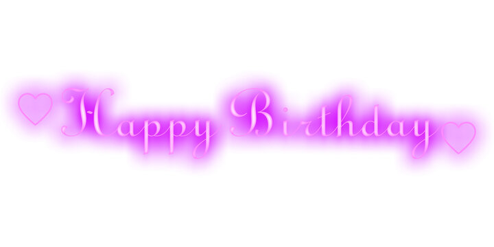 Pink neon happy birthday glowing text sign with hearts for celebration and party invitation png element