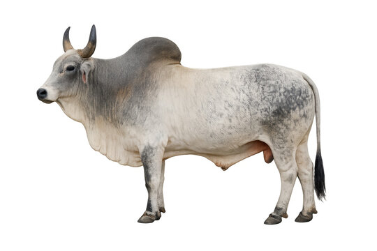Zebu brahman bull standing profile on transparent background