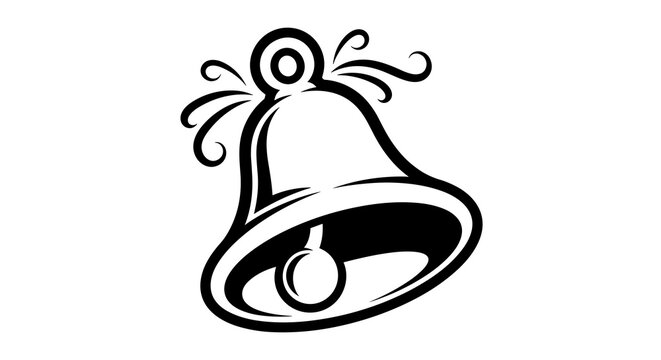 Decorative bell icon with elegant curves in black and white design  