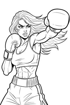 Female boxer throwing a punch in a dynamic fighting stance  