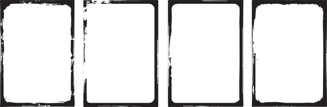 Set of black frame borders grunge texture transparent background vector illustration