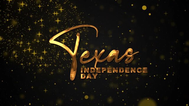Texas independence day text animation in gold with fireworks. Perfect for marketing materials, social media posts, or educational content.
