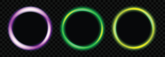 Vibrant Neon Glow Circles Set – Abstract Blurred Pink and Purple Rings with Energetic Light Effect Isolated on Transparent and Black Background for Modern Design Projects © mntosman99