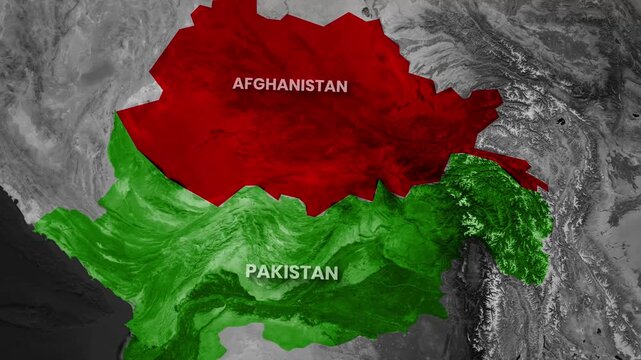 Geopolitical Map Animation of Afghanistan and Pakistan Featuring Glowing Boundary Line