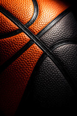 Obraz premium Dramatic close-up macro shot of basketball texture featuring the iconic orange and black pebbled leather surface. 