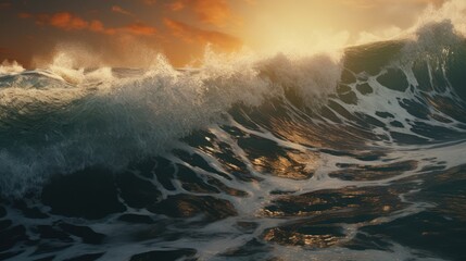 Experience the breathtaking power and golden glow of an ocean wave at its most magnificent.